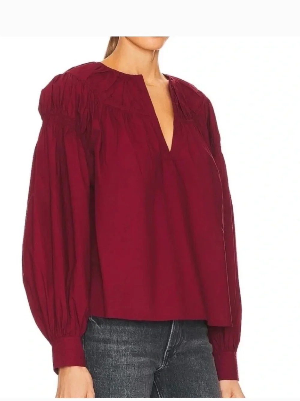 26. Ulla‎ Johnson $275 Ora V-Neck Bishop Sleeve Blouse in Bordeaux